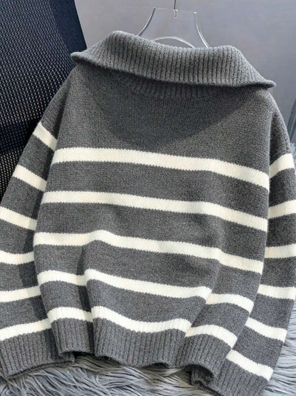 Bernina Striped Half Zip Collared Knit Sweater