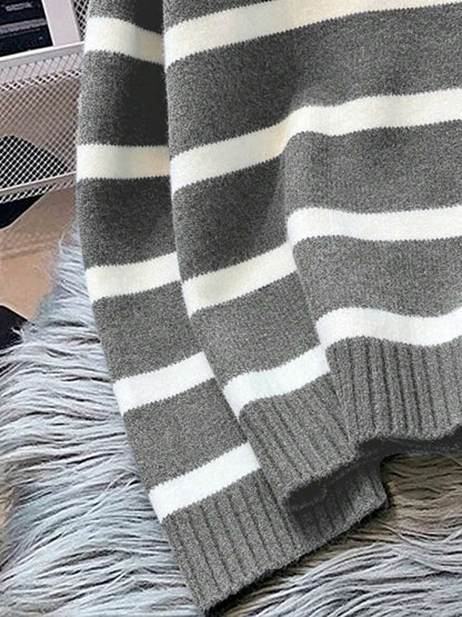 Bernina Striped Half Zip Collared Knit Sweater