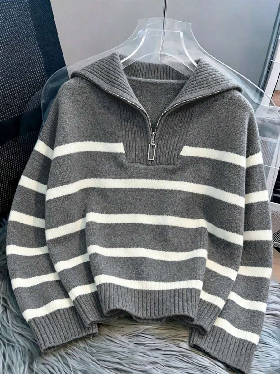 Bernina Striped Half Zip Collared Knit Sweater