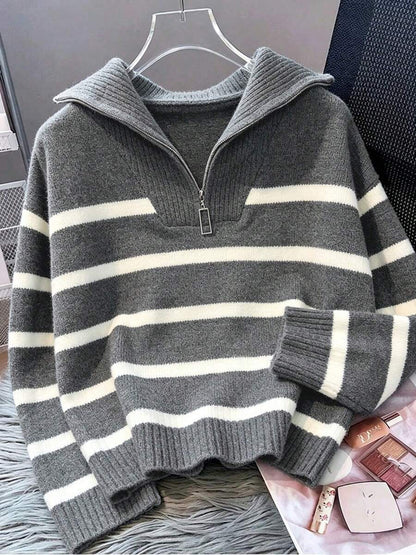 Bernina Striped Half Zip Collared Knit Sweater