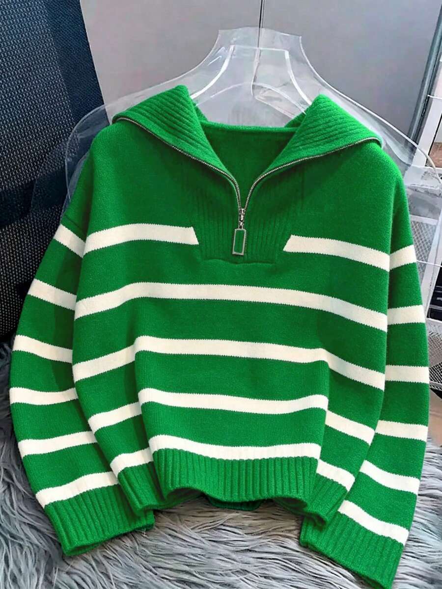 Bernina Striped Half Zip Collared Knit Sweater
