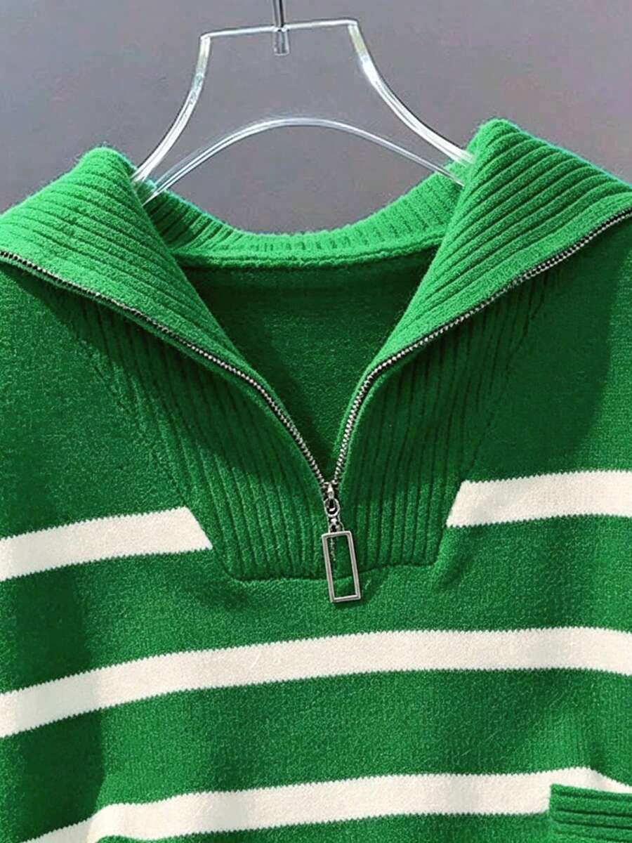Bernina Striped Half Zip Collared Knit Sweater