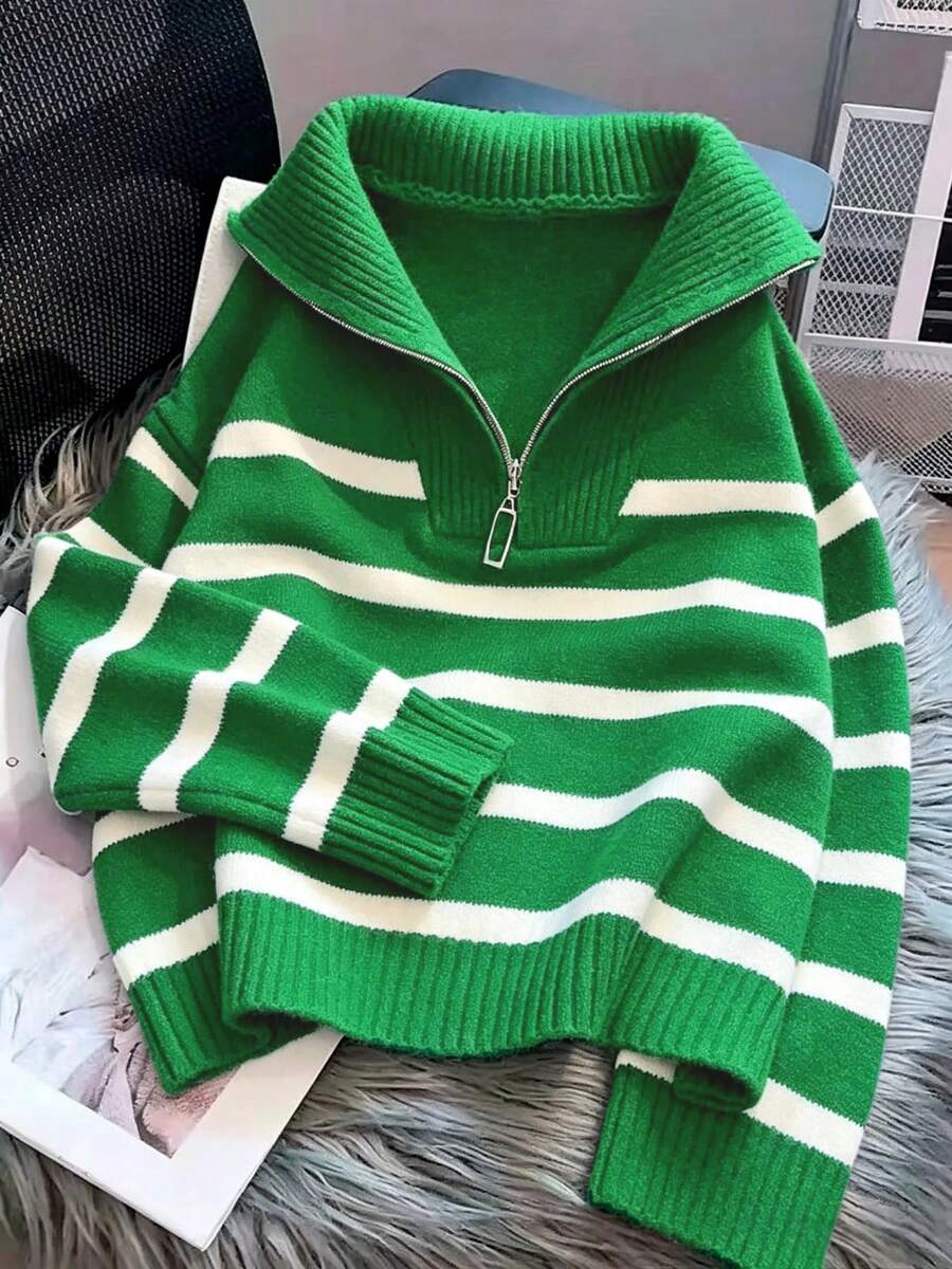 Bernina Striped Half Zip Collared Knit Sweater