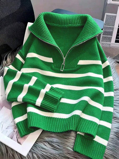Bernina Striped Half Zip Collared Knit Sweater