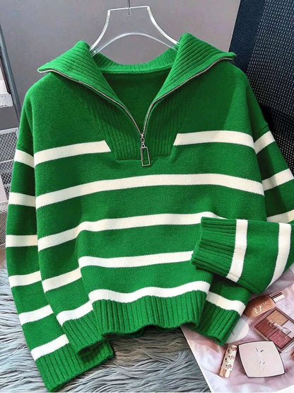 Bernina Striped Half Zip Collared Knit Sweater