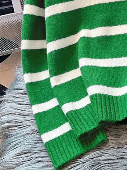 Bernina Striped Half Zip Collared Knit Sweater