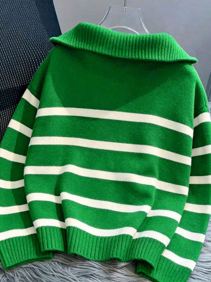 Bernina Striped Half Zip Collared Knit Sweater