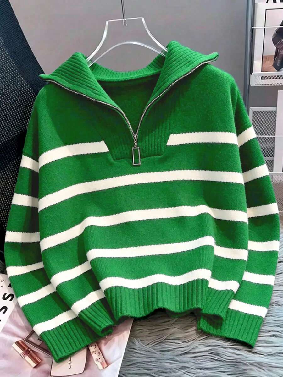 Bernina Striped Half Zip Collared Knit Sweater