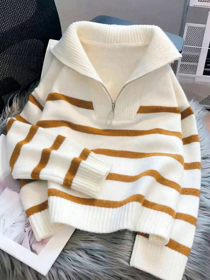 Bernina Striped Half Zip Collared Knit Sweater