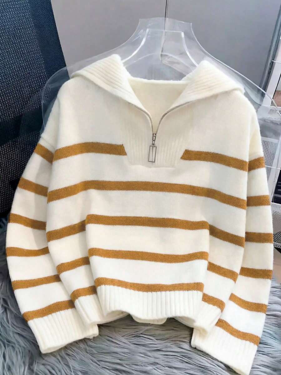 Bernina Striped Half Zip Collared Knit Sweater