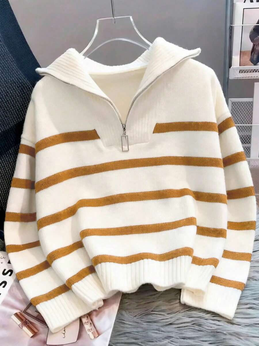 Bernina Striped Half Zip Collared Knit Sweater