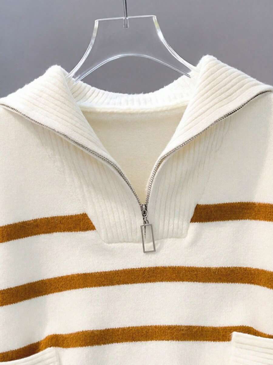 Bernina Striped Half Zip Collared Knit Sweater