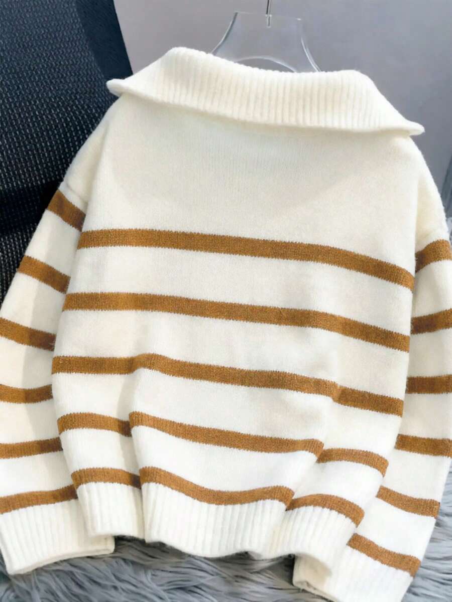 Bernina Striped Half Zip Collared Knit Sweater