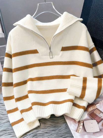 Bernina Striped Half Zip Collared Knit Sweater