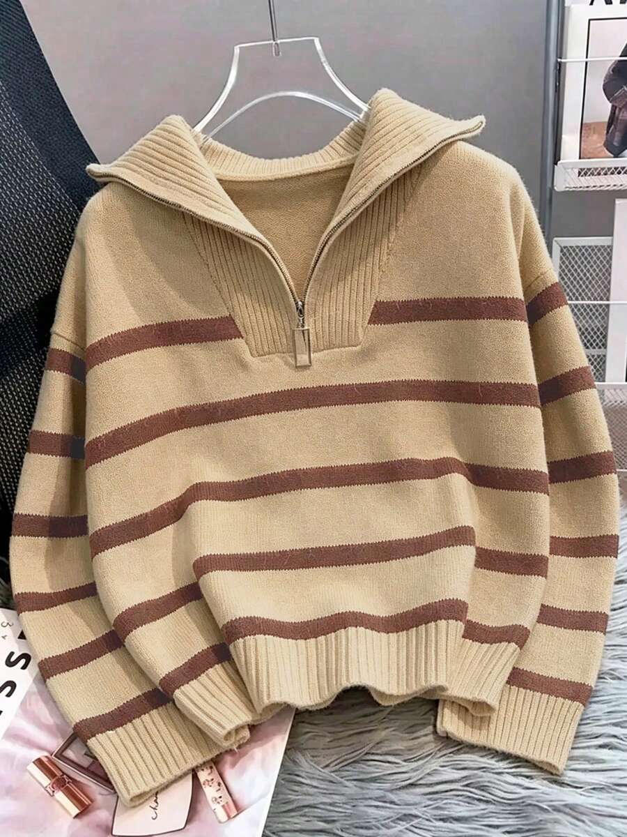 Bernina Striped Half Zip Collared Knit Sweater