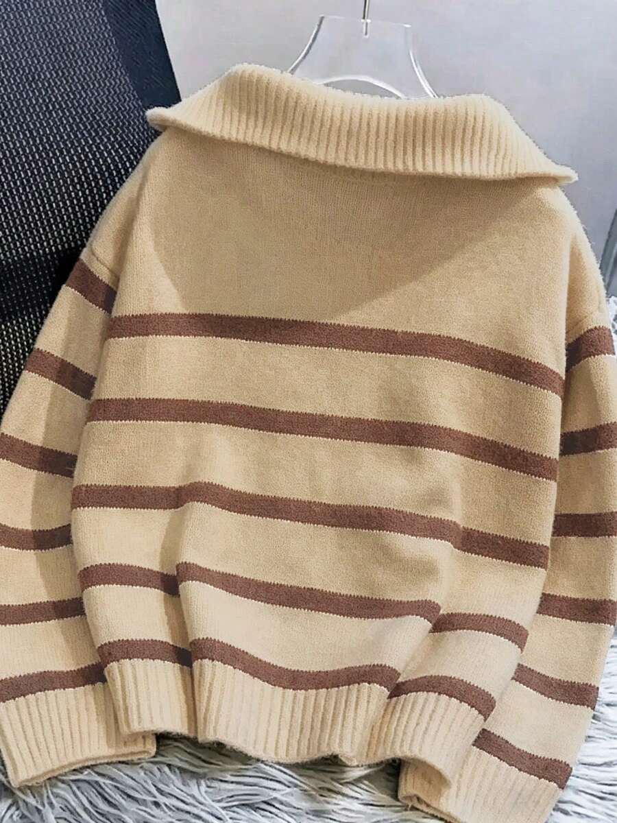 Bernina Striped Half Zip Collared Knit Sweater
