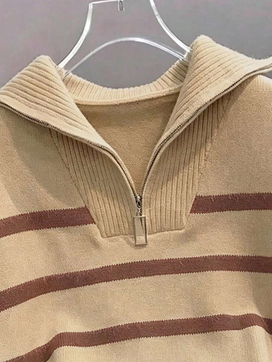 Bernina Striped Half Zip Collared Knit Sweater