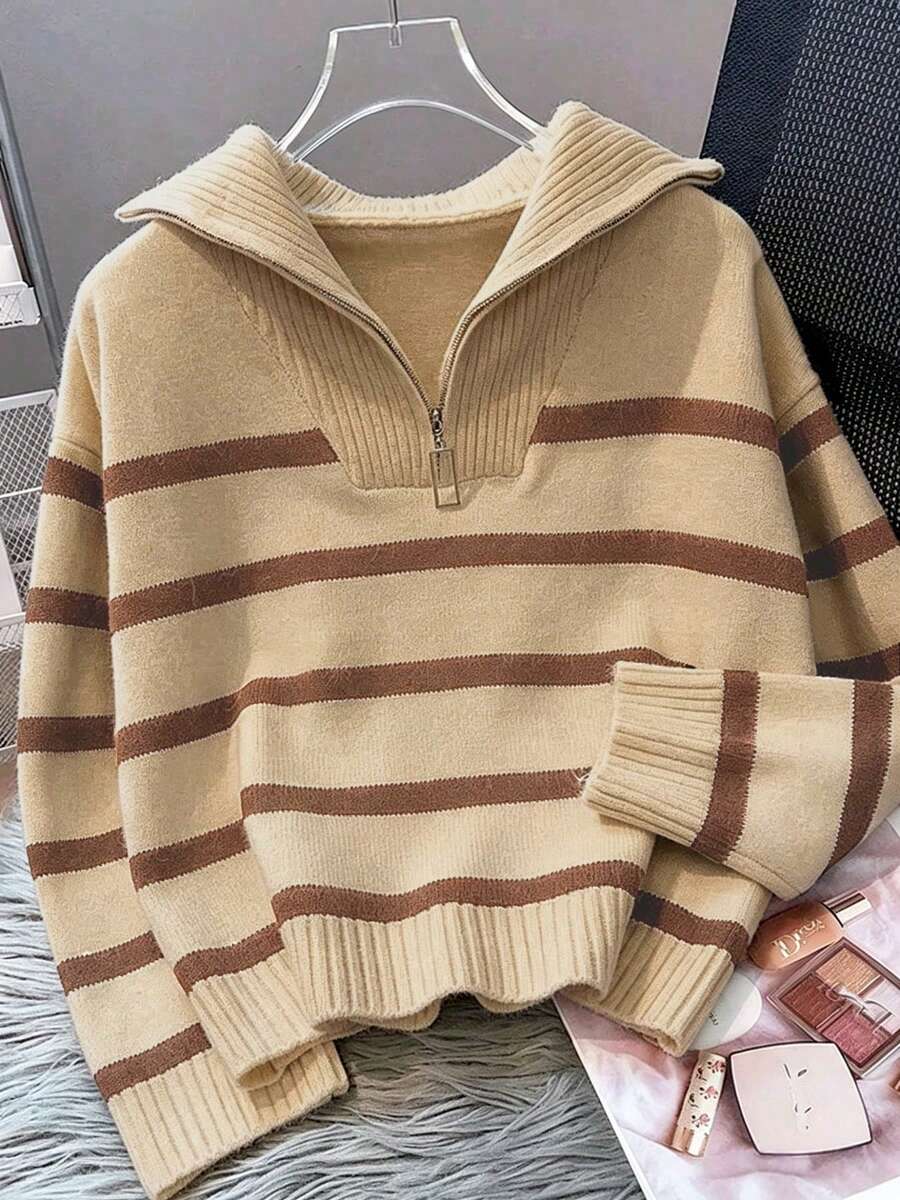Bernina Striped Half Zip Collared Knit Sweater