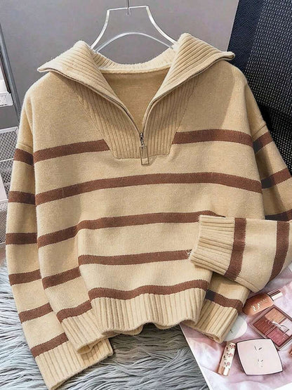 Bernina Striped Half Zip Collared Knit Sweater