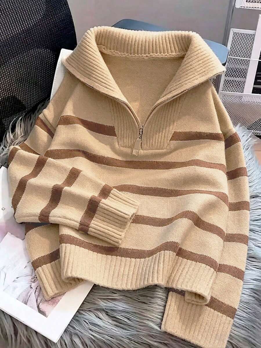Bernina Striped Half Zip Collared Knit Sweater