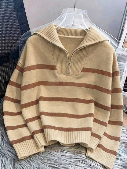 Bernina Striped Half Zip Collared Knit Sweater