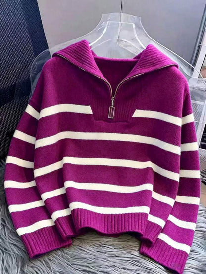 Bernina Striped Half Zip Collared Knit Sweater