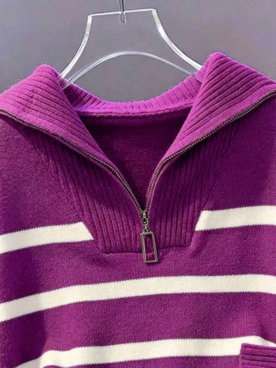 Bernina Striped Half Zip Collared Knit Sweater