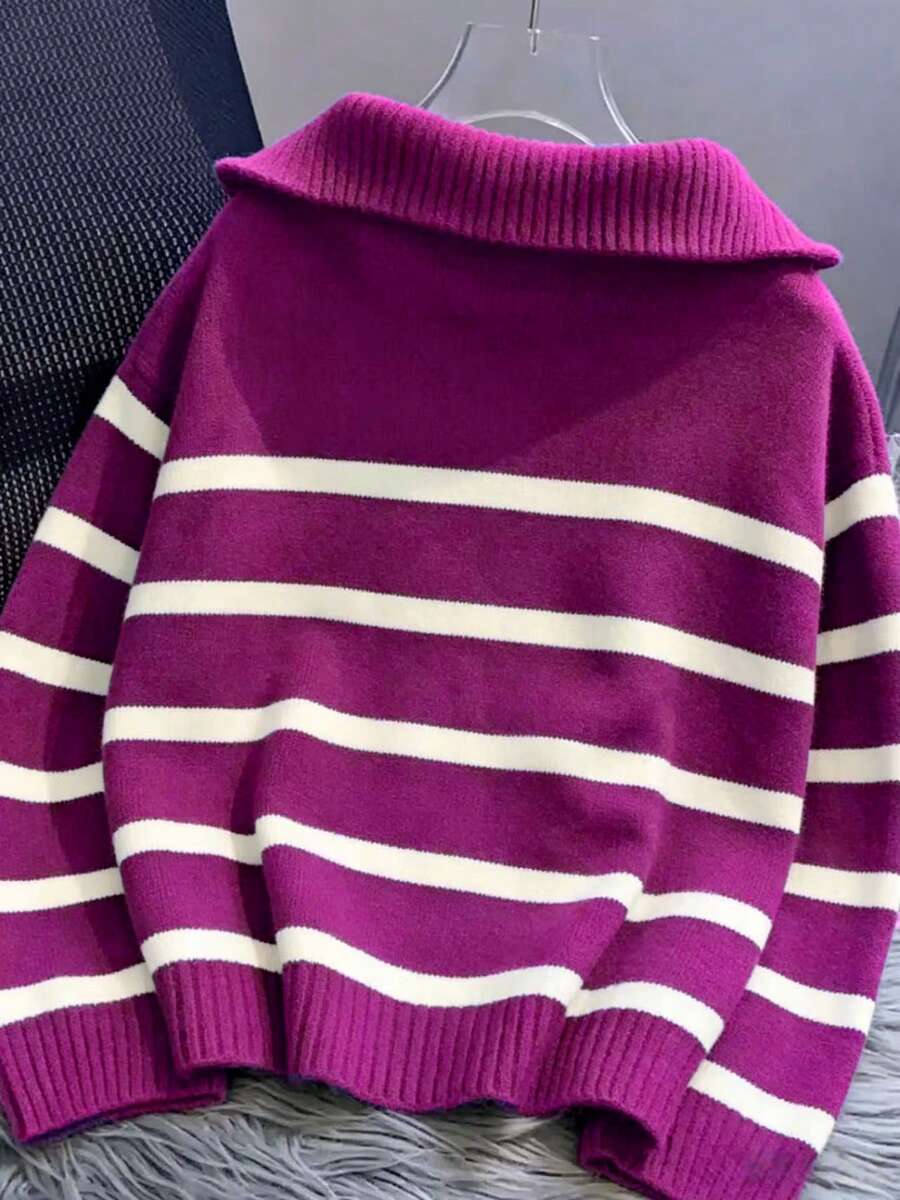 Bernina Striped Half Zip Collared Knit Sweater