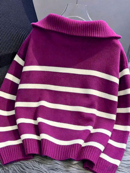 Bernina Striped Half Zip Collared Knit Sweater