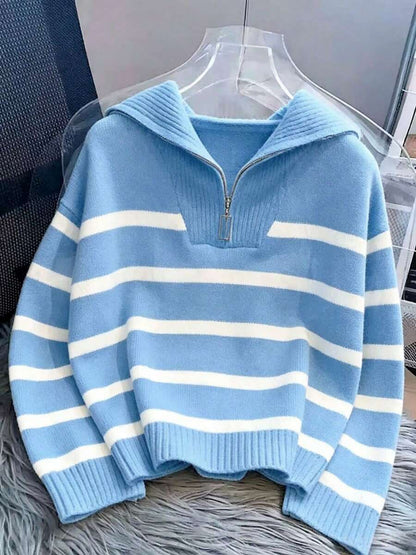Bernina Striped Half Zip Collared Knit Sweater