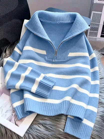 Bernina Striped Half Zip Collared Knit Sweater