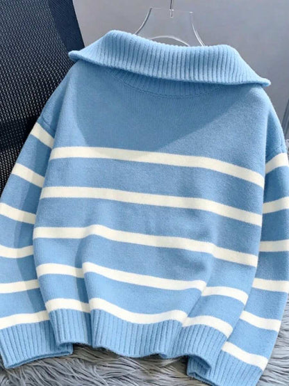 Bernina Striped Half Zip Collared Knit Sweater