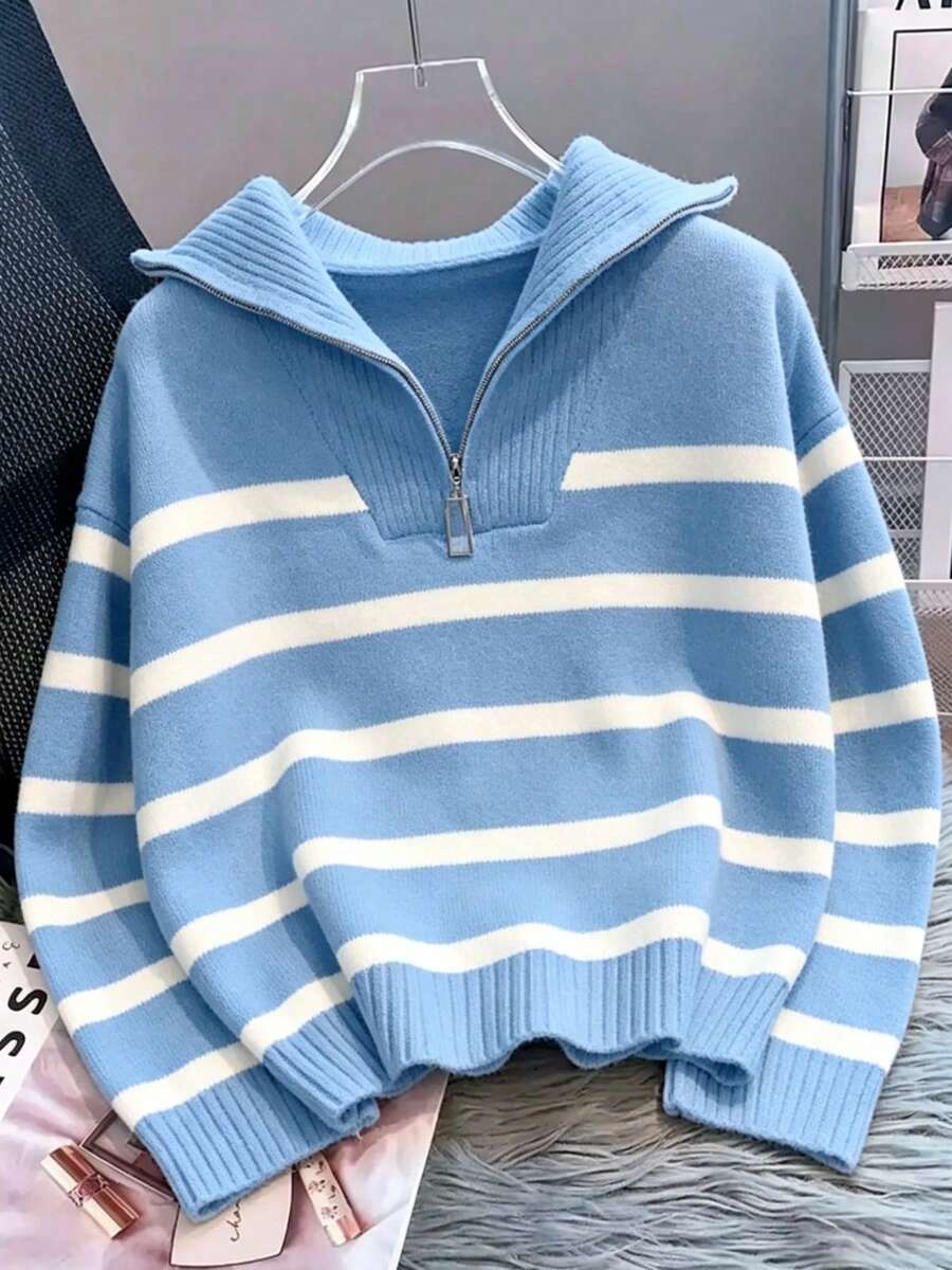 Bernina Striped Half Zip Collared Knit Sweater