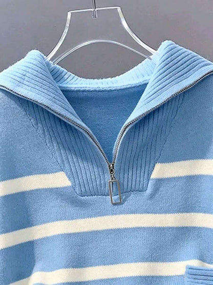 Bernina Striped Half Zip Collared Knit Sweater