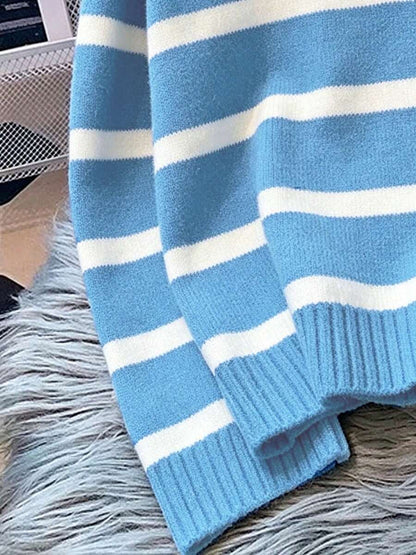 Bernina Striped Half Zip Collared Knit Sweater