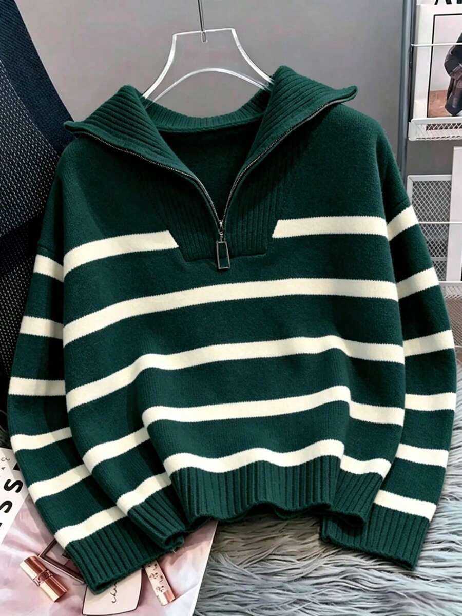 Bernina Striped Half Zip Collared Knit Sweater