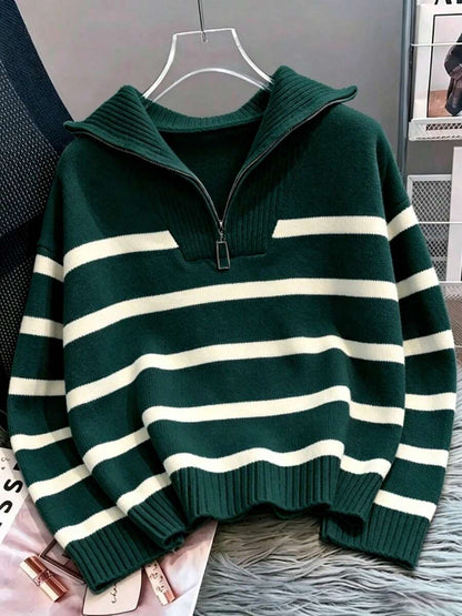 Bernina Striped Half Zip Collared Knit Sweater