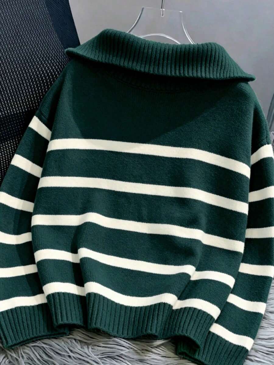 Bernina Striped Half Zip Collared Knit Sweater