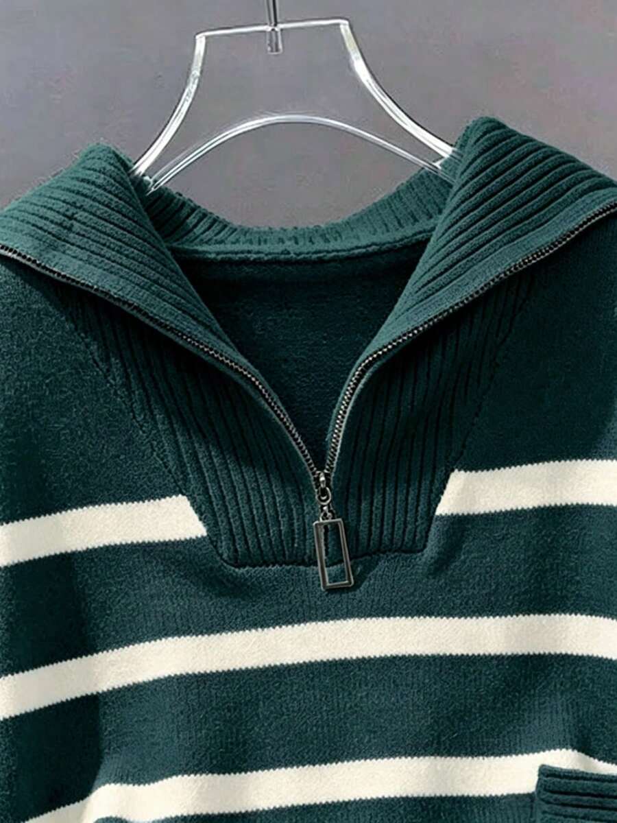 Bernina Striped Half Zip Collared Knit Sweater