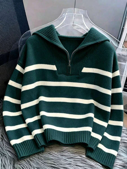 Bernina Striped Half Zip Collared Knit Sweater