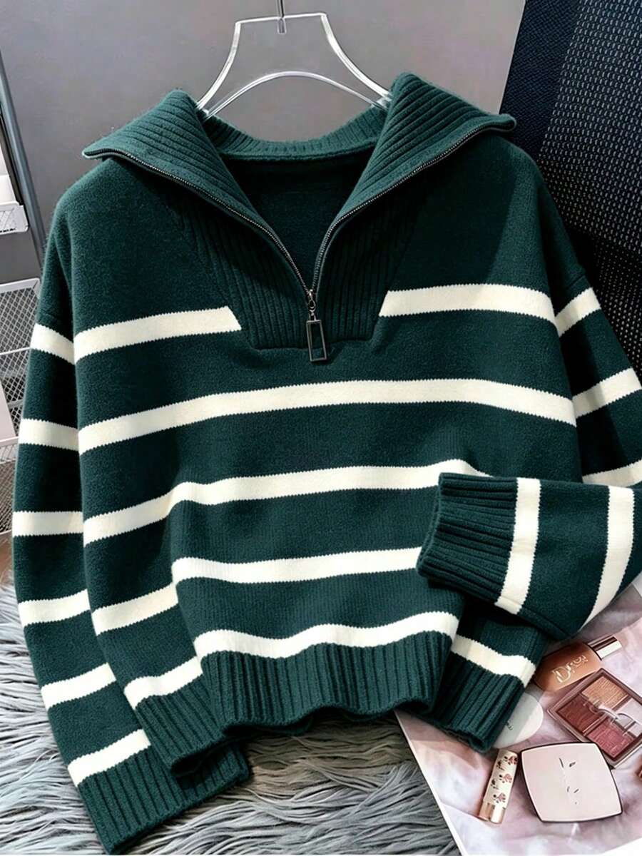 Bernina Striped Half Zip Collared Knit Sweater