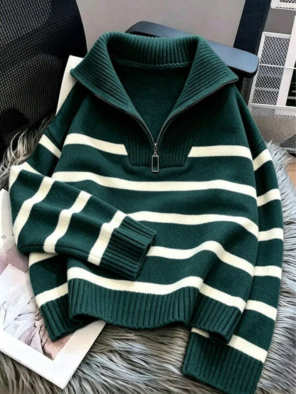 Bernina Striped Half Zip Collared Knit Sweater
