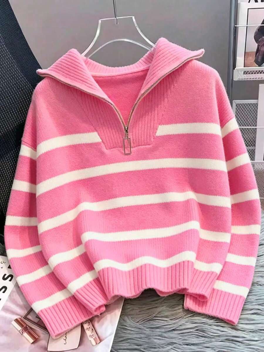 Bernina Striped Half Zip Collared Knit Sweater