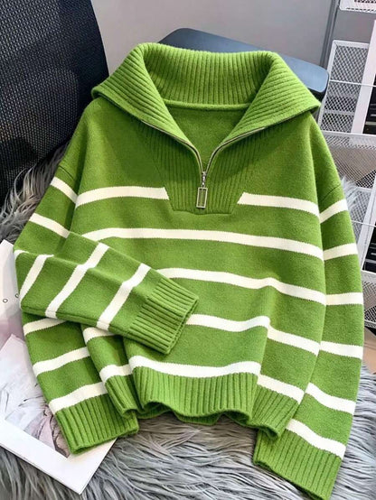 Bernina Striped Half Zip Collared Knit Sweater