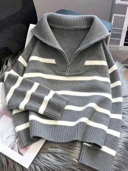 Bernina Striped Half Zip Collared Knit Sweater