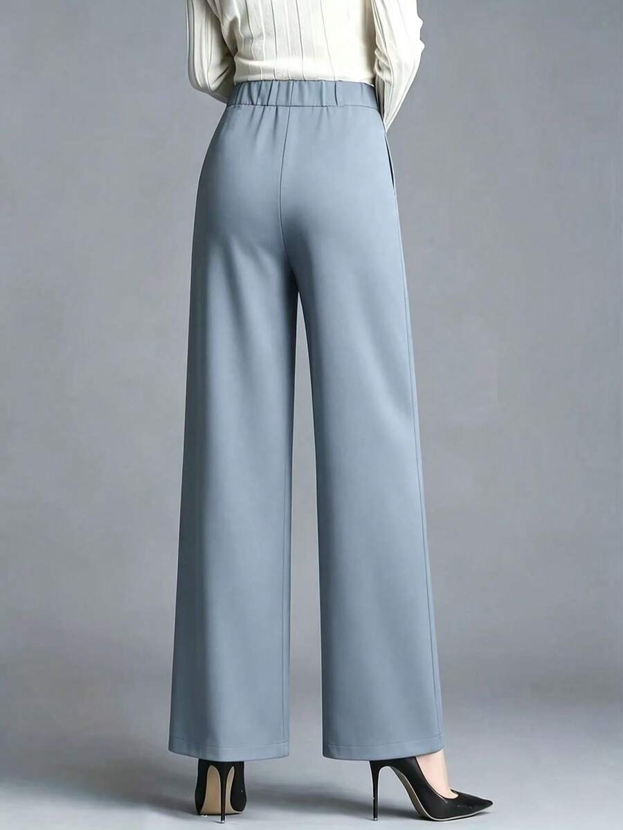 Estella Pressed Seam Straight Leg Knit Trousers - Dusty Blue