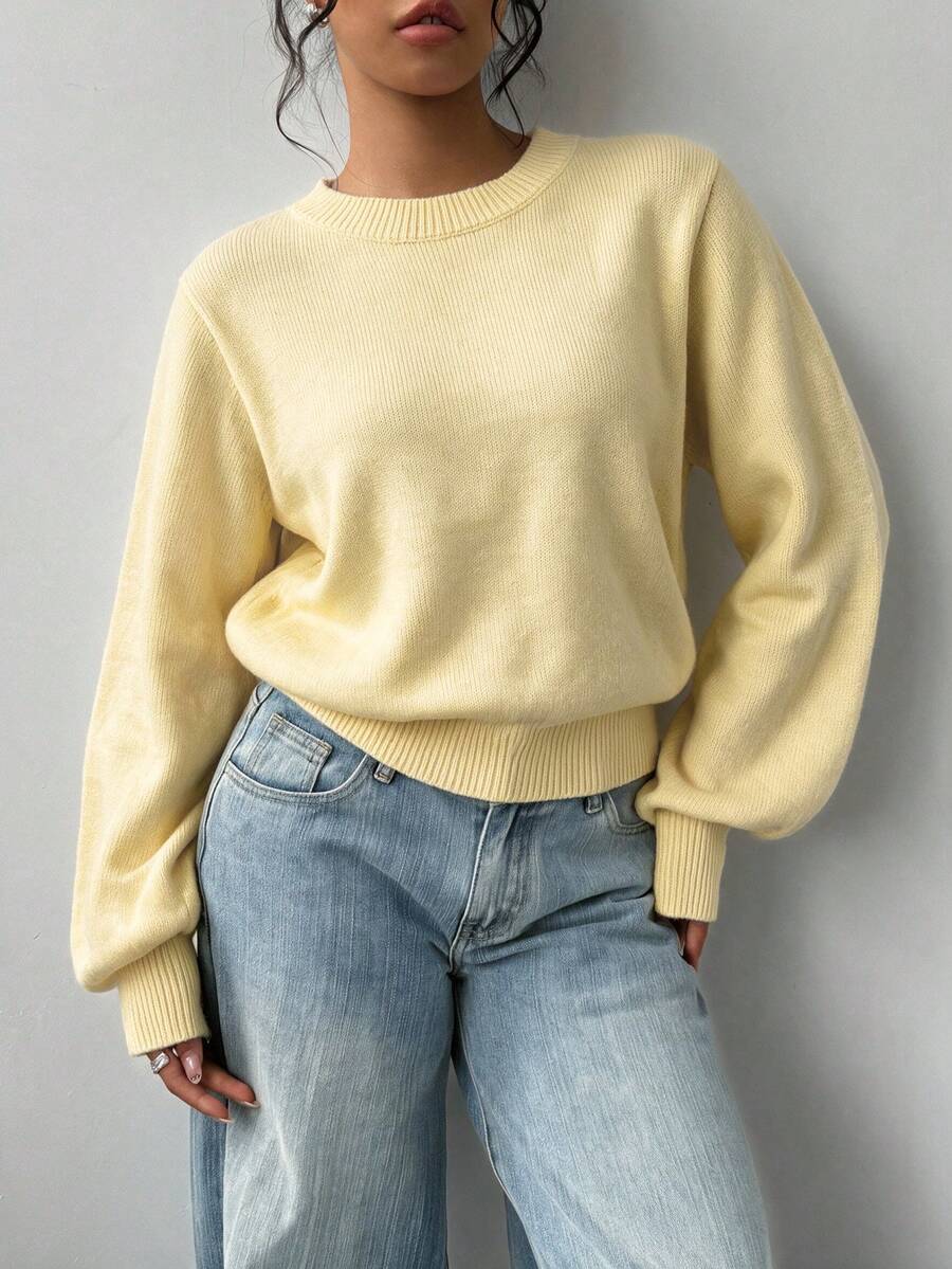 Aurelia Chunky Waffle Knit Crew Neck Relaxed Sweater - Butter Yellow