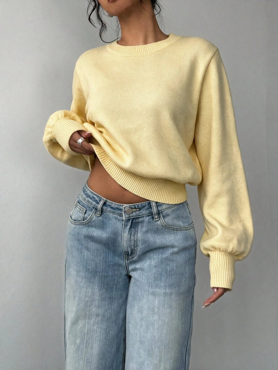 Aurelia Chunky Waffle Knit Crew Neck Relaxed Sweater - Butter Yellow