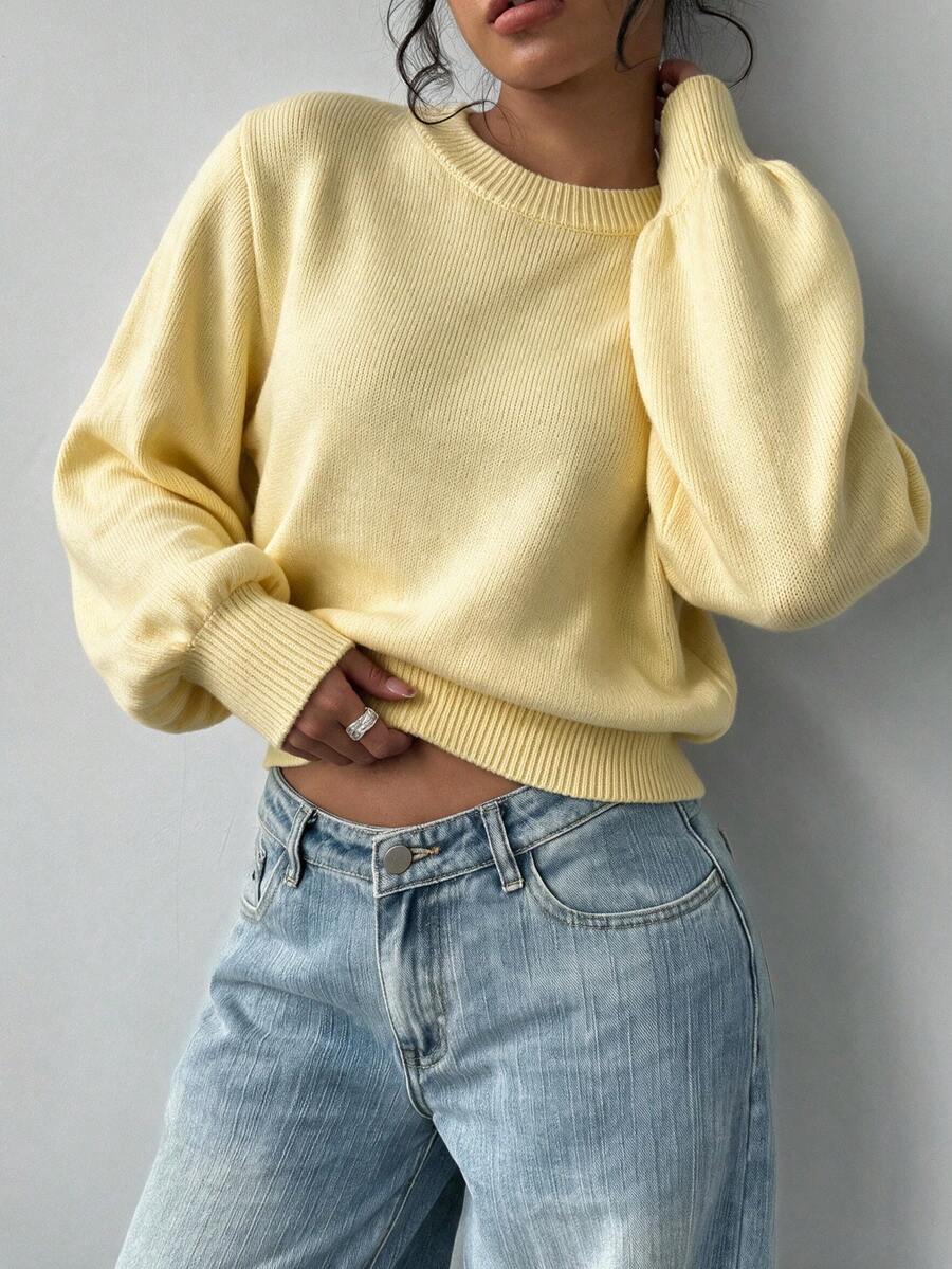 Aurelia Chunky Waffle Knit Crew Neck Relaxed Sweater - Butter Yellow