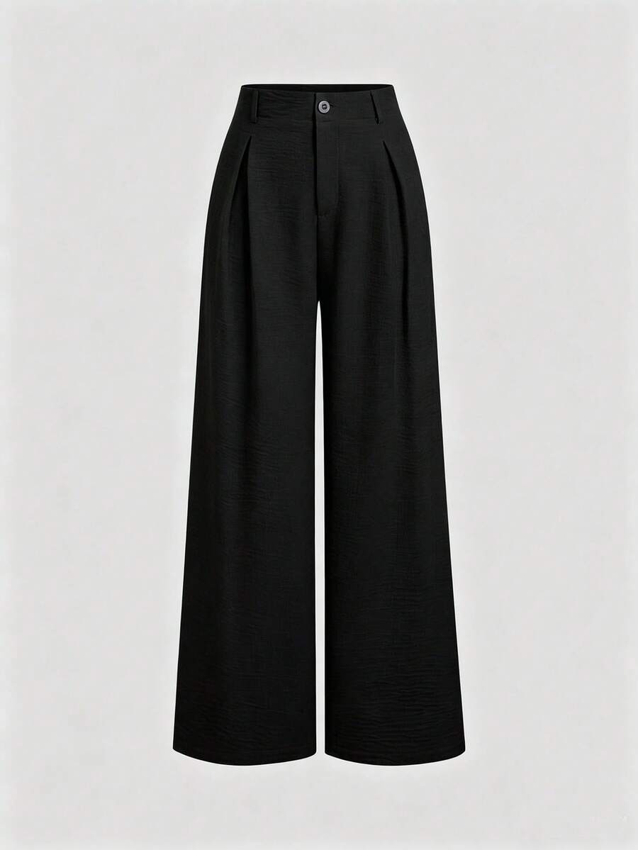 Katya Pleated Wide Leg Pants Tailored High Rise Trousers - Black